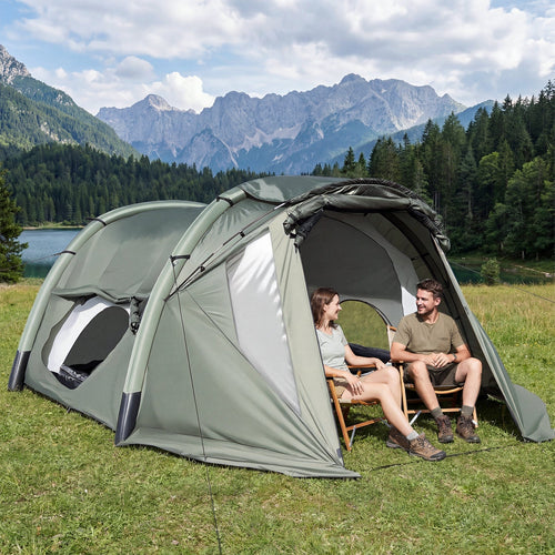 5-7 Person Inflatable Camping Tent with Screened Porch-Green GemGear