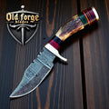 Custom Handmade Damascus Hunting Knife with Stag Antler Handle OLD FORGE BLADES