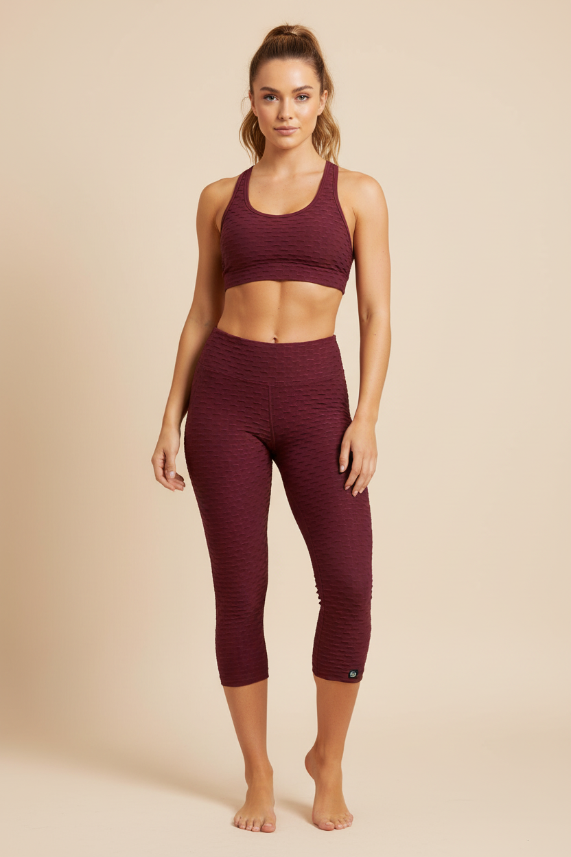 Basket Weave Jacquard Capri Legging - Merlot