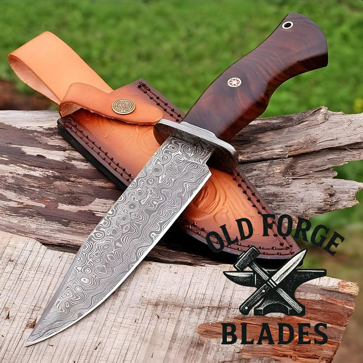 Damascus Knives Handmade – Rosewood Handle Hunting Knife OLD FORGE BLADES