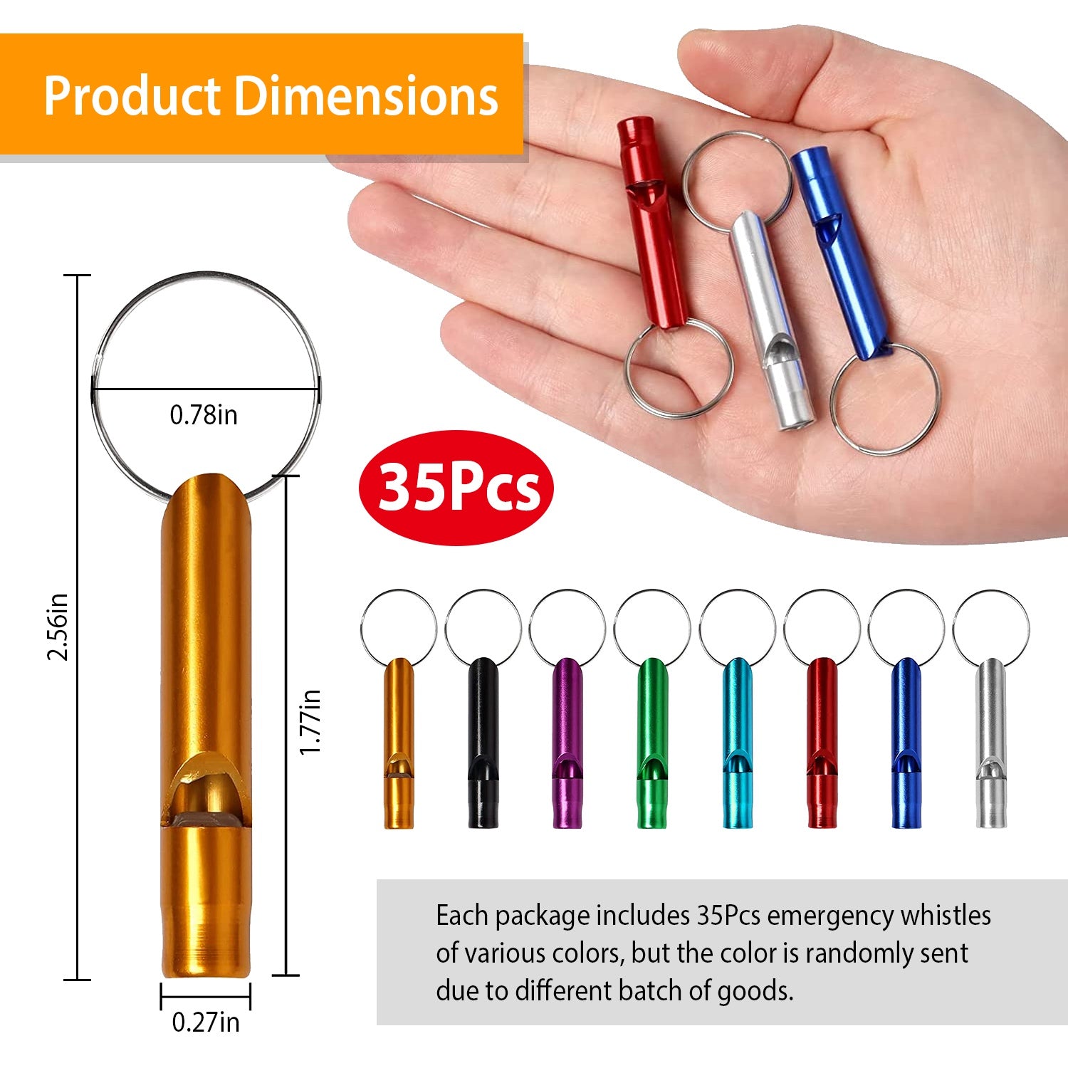 35Pcs Emergency Whistles Extra Loud Aluminum Alloy Whistle with Key Chain Ring for Camping Hiking Hunting Outdoor Sports Emergency Situations