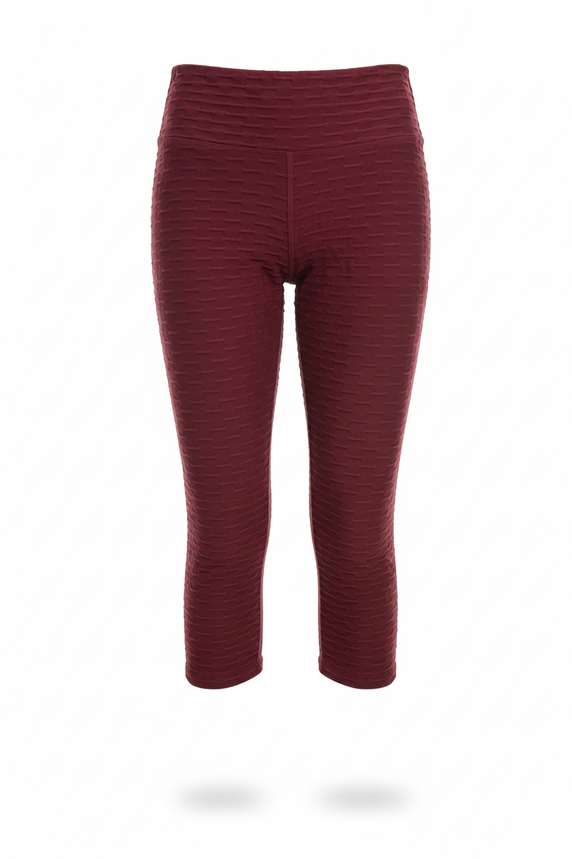 Basket Weave Jacquard Capri Legging - Merlot
