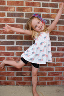 4th of July Flag Print Bamboo Peplum Top & Bike Shorts Little Joy Co.
