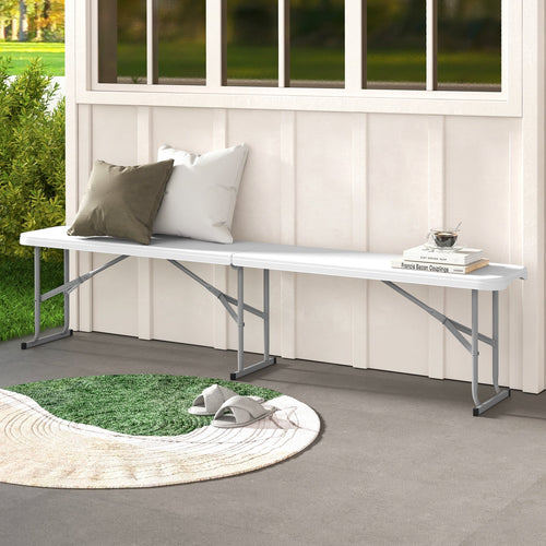 6 Feet Plastic Folding Bench Picnic Camping Dining Seat with Carrying Handle-White GemGear