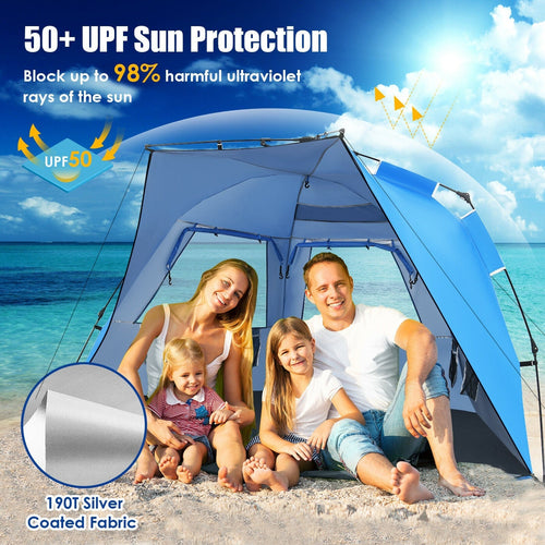 3-4 Person Easy Pop Up Beach Tent UPF 50+ Portable Sun Shelter GemGear