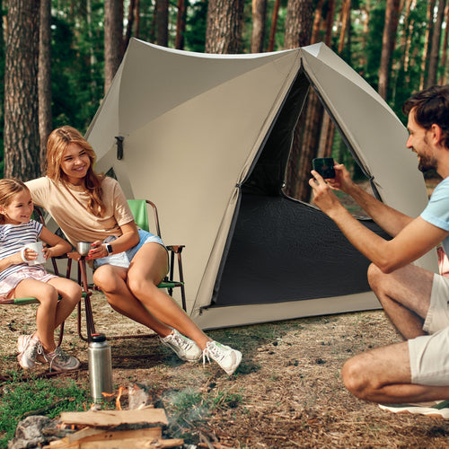 6-Sided Pop-up Family Tent with Rainfly Skylight 3 Doors 3 Windows-Green GemGear