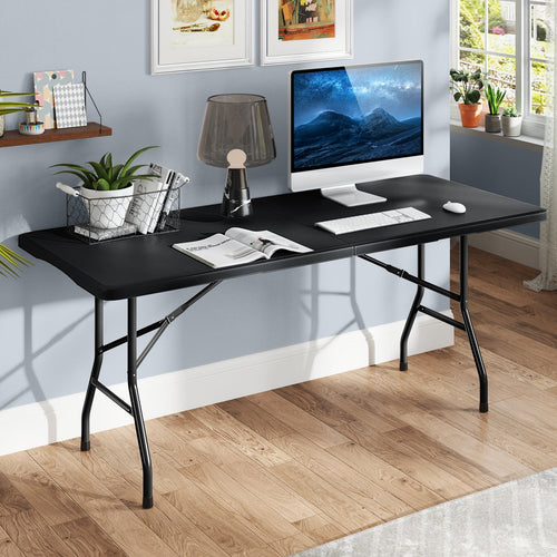 6 ft Portable Folding Table 350 LBS Fold-in-Half Table with HDPE Tabletop GemGear