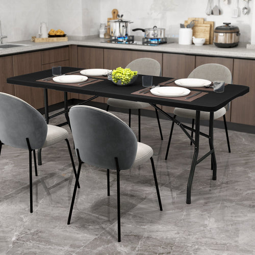 6 ft Portable Folding Table 350 LBS Fold-in-Half Table with HDPE Tabletop GemGear