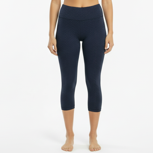 Basket Weave Jacquard Capri Legging - Indigo Blue