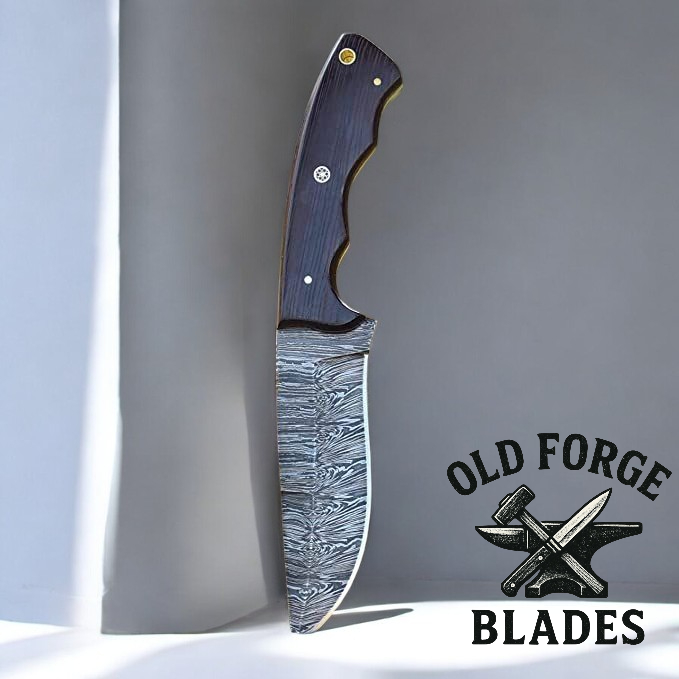 Premium Damascus Steel Knife – 10" Dark Wood Handle OLD FORGE BLADES