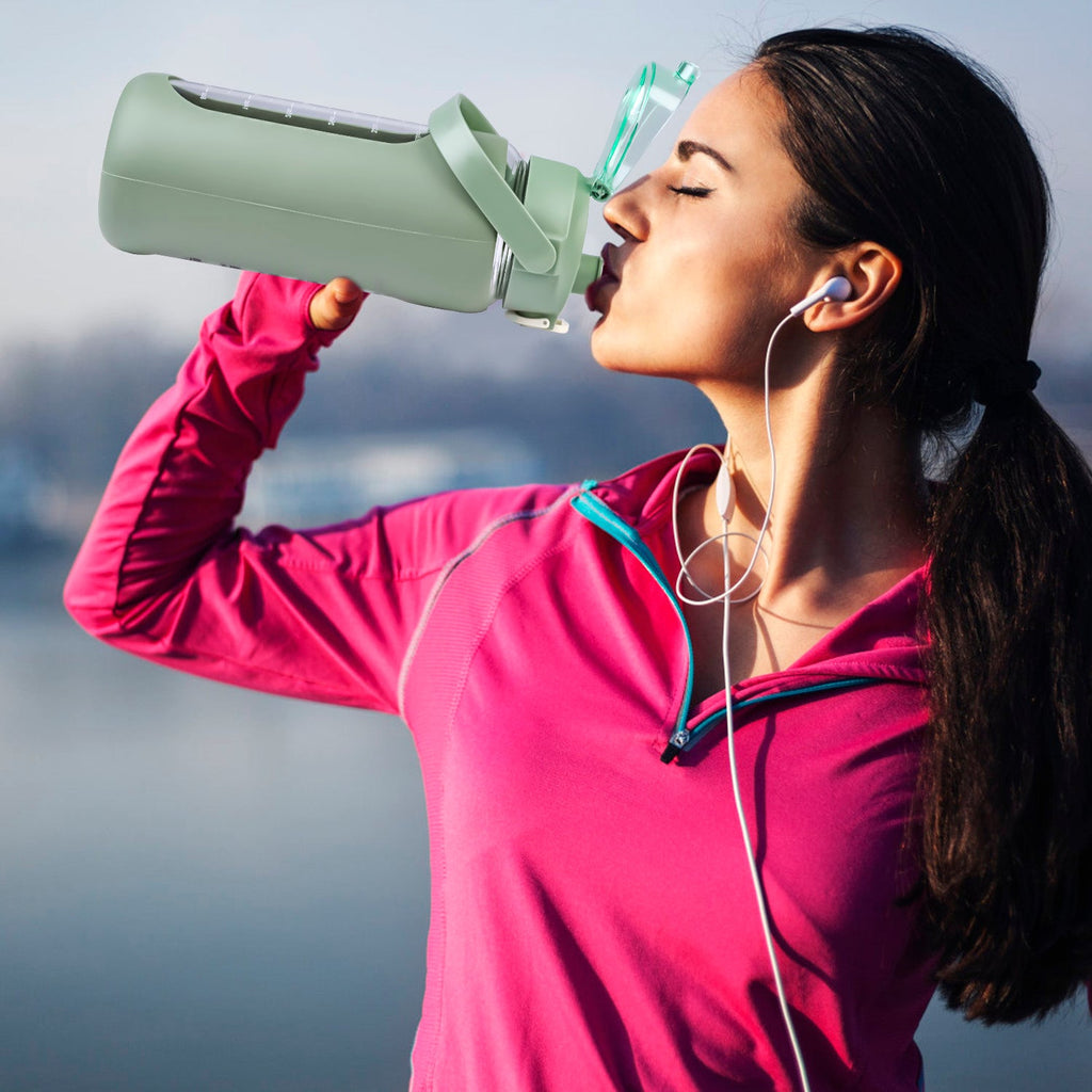34Oz Glass Water Bottle Sports Water Bottle Motivational Water Bottle Water Intake Tracker Bottle with Straw Time Marker Silicone Sleeve Handle for Gy