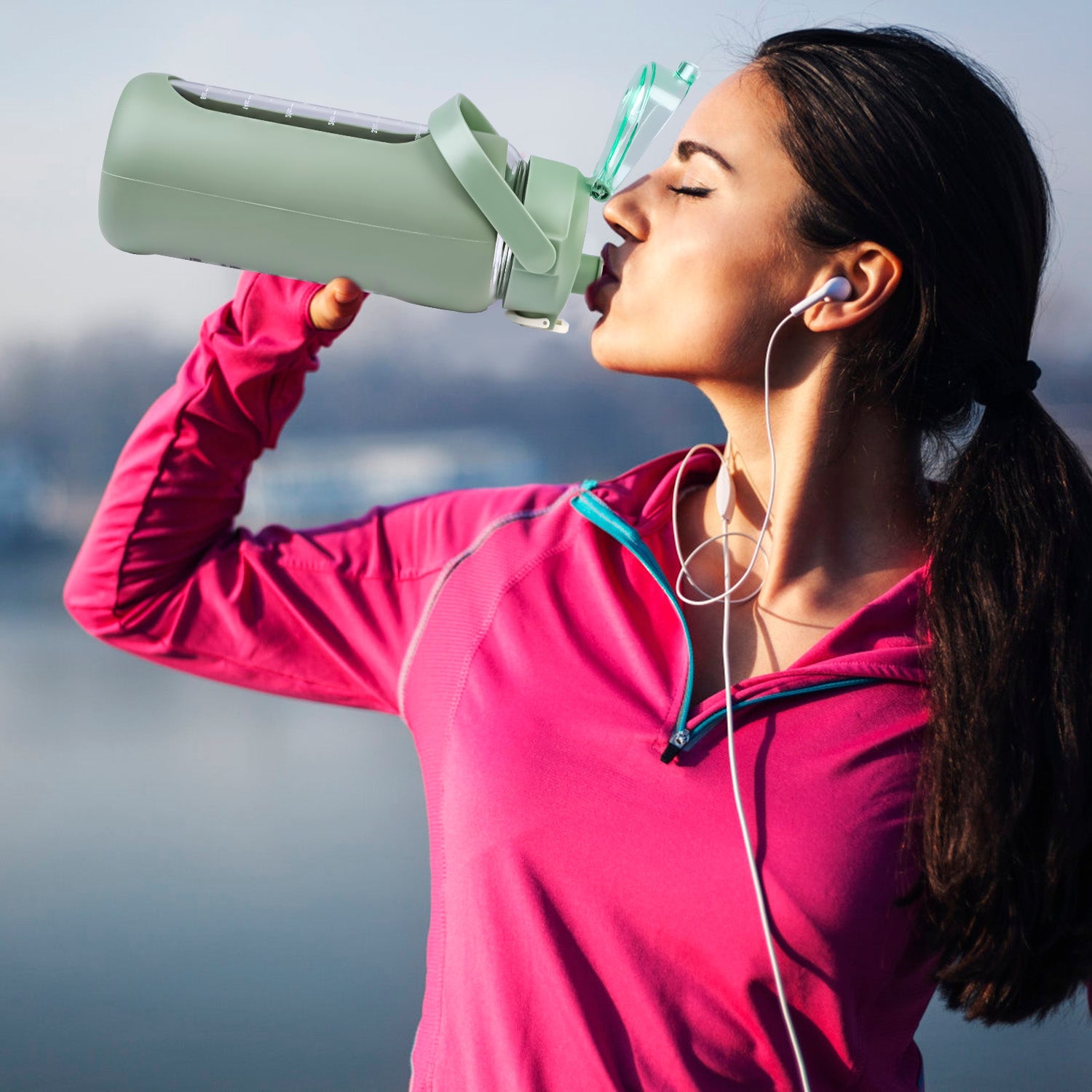 34Oz Glass Water Bottle Sports Water Bottle Motivational Water Bottle Water Intake Tracker Bottle with Straw Time Marker Silicone Sleeve Handle for Gy