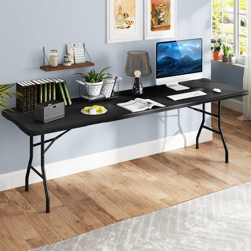 8 ft Portable Folding Table 350 LBS Fold-in-Half Table with HDPE Tabletop GemGear