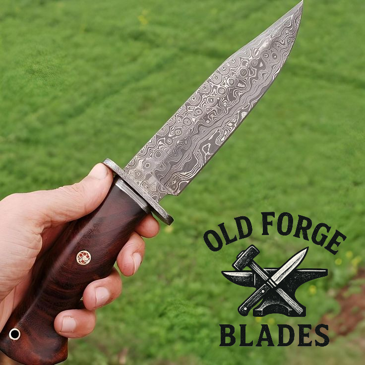 Damascus Knives Handmade – Rosewood Handle Hunting Knife OLD FORGE BLADES