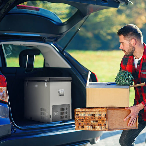 68 Quart Portable Car Refrigerator with DC and AC Adapter-Gray GemGear