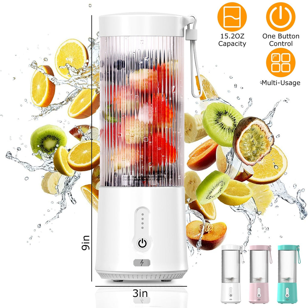 450ML/15.2OZ Portable Fruit Blender with 6 Blades Rechargeable Juice Cup for Shakes Smoothies Juice Personal Mini Fruit Mixer for Outdoor Gym Office