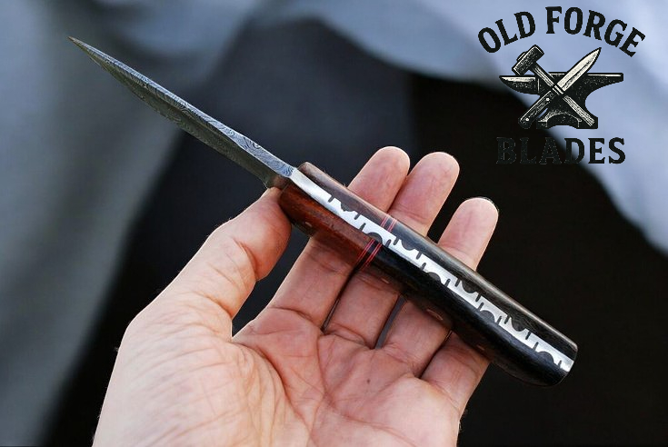 Custom Handmade Hunting Knife with Watered Steel Blade OLD FORGE BLADES