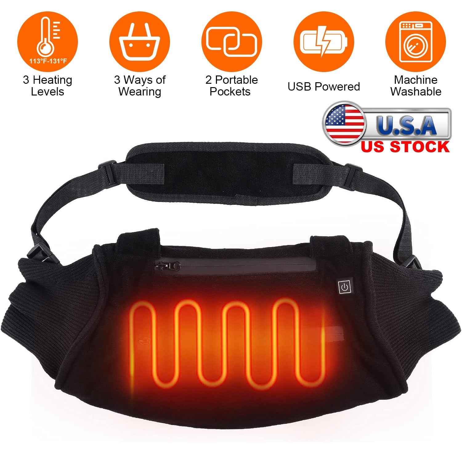 Electric Heated Hand Muff Hand Warmer Pouch Heated Waist Pouch for Winter with 3 Heating Levels Indoor Outdoor Machine Washable