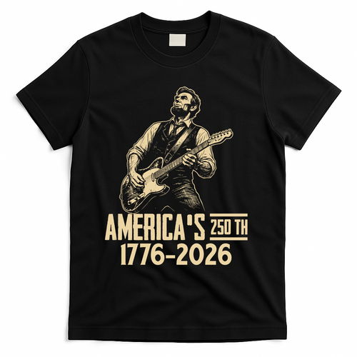 Abraham Lincoln Rcoks Guitar 4th July 250th Anniversary T-Shirt Mood Vibes Tees - Express Your Mood, Wear Your Style