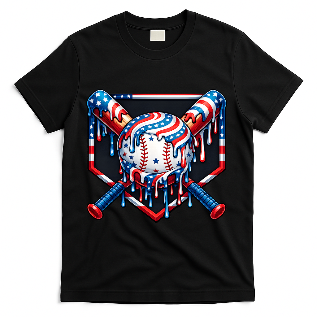 Baseball Drip American Flag 4th Of July T-Shirt Mood Vibes Tees - Express Your Mood, Wear Your Style