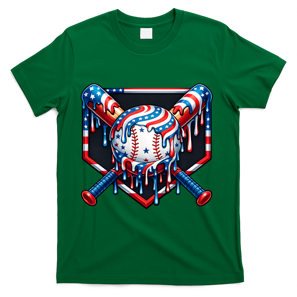 Baseball Drip American Flag 4th Of July T-Shirt Mood Vibes Tees - Express Your Mood, Wear Your Style