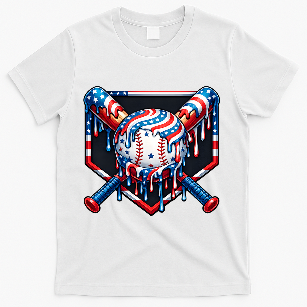 Baseball Drip American Flag 4th Of July T-Shirt Mood Vibes Tees - Express Your Mood, Wear Your Style