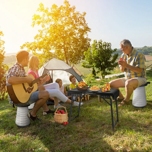 3 Pieces Folding Camping Table Stool Set with 2 Retractable LED Stools-Black GemGear