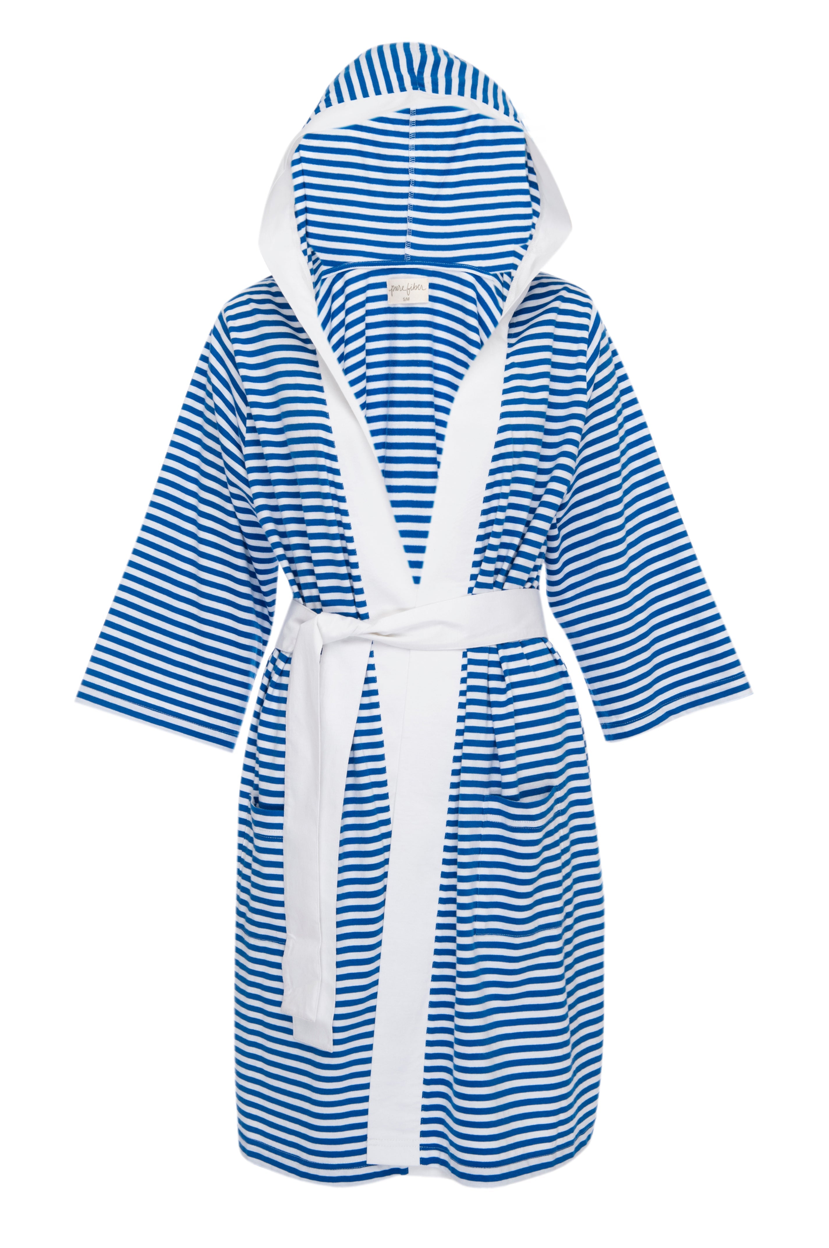 Seaside Serenity Stripe Organic Hooded Short Robe Pure Fiber