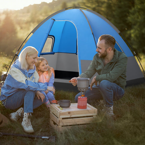 3 Person Outdoor Camping Tent with Removable Floor Mat for Camping Hiking Traveling-Blue GemGear