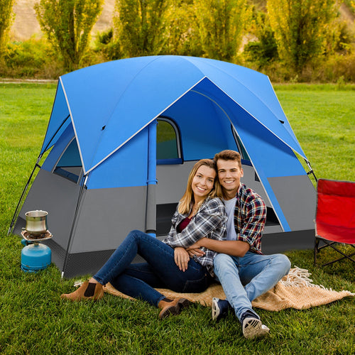 3 Person Outdoor Camping Tent with Removable Floor Mat for Camping Hiking Traveling-Blue GemGear