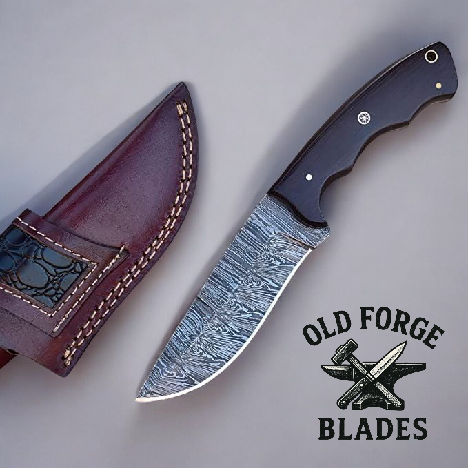 Premium Damascus Steel Knife – 10" Dark Wood Handle OLD FORGE BLADES