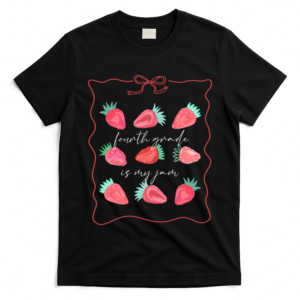 Fourth Grade Is My Jam Strawberry 4th Grade Teacher T-Shirt Mood Vibes Tees - Express Your Mood, Wear Your Style