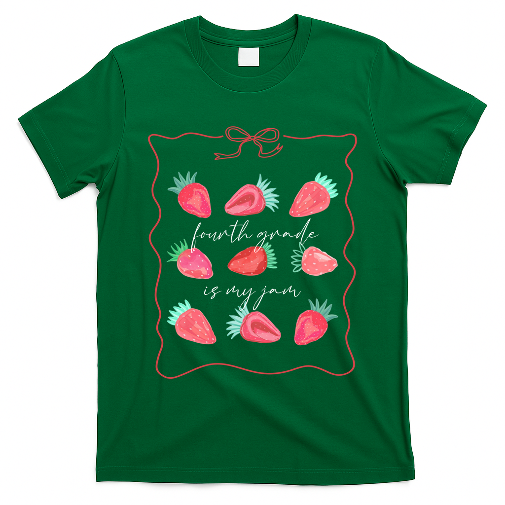 Fourth Grade Is My Jam Strawberry 4th Grade Teacher T-Shirt Mood Vibes Tees - Express Your Mood, Wear Your Style
