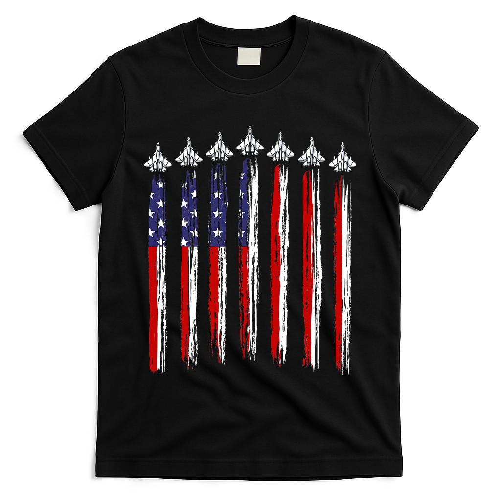 Fighter Jet Airplane USA Flag 4th Of July Patriotic T-Shirt Mood Vibes Tees - Express Your Mood, Wear Your Style