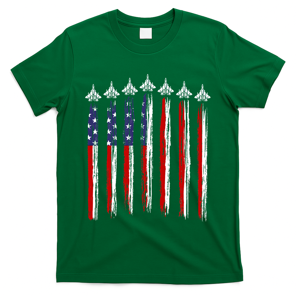 Fighter Jet Airplane USA Flag 4th Of July Patriotic T-Shirt Mood Vibes Tees - Express Your Mood, Wear Your Style