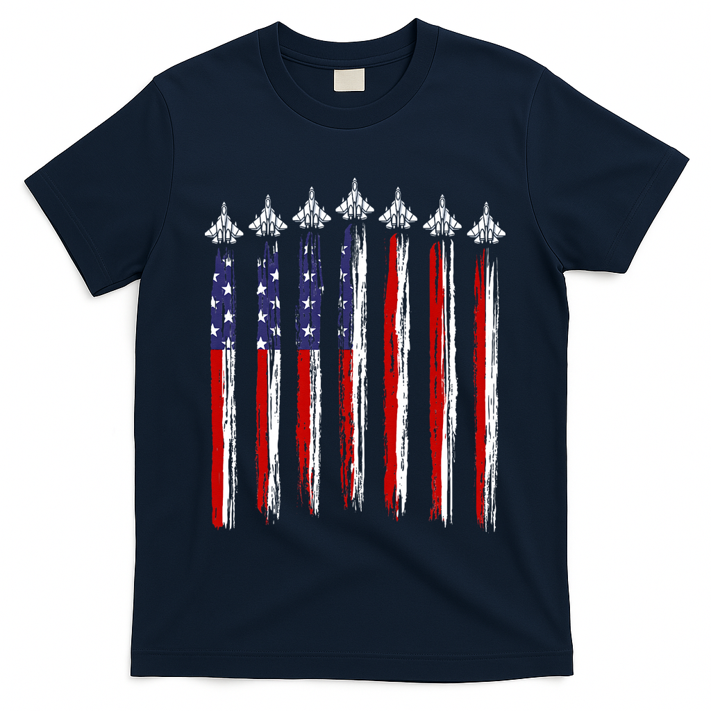 Fighter Jet Airplane USA Flag 4th Of July Patriotic T-Shirt Mood Vibes Tees - Express Your Mood, Wear Your Style