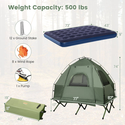 5-in-1 2-Person Foldable Outdoor Camping Tent Cot with Air Mattress and Sleeping Bag GemGear