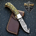 Premium 3 Inch Damascus Pocket Knife – Wood Handle Back Lock OLD FORGE BLADES