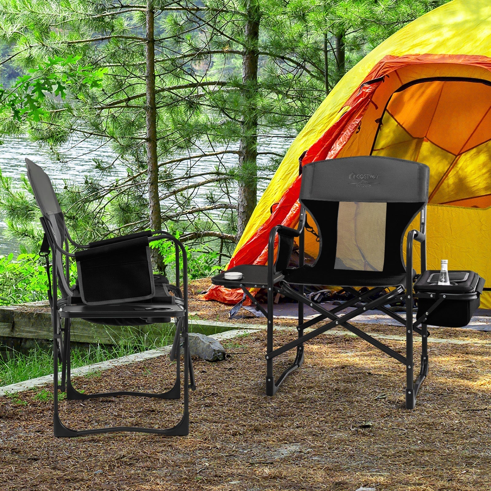 Folding Camping Directors Chair with Cooler Bag and Side Table GemGear