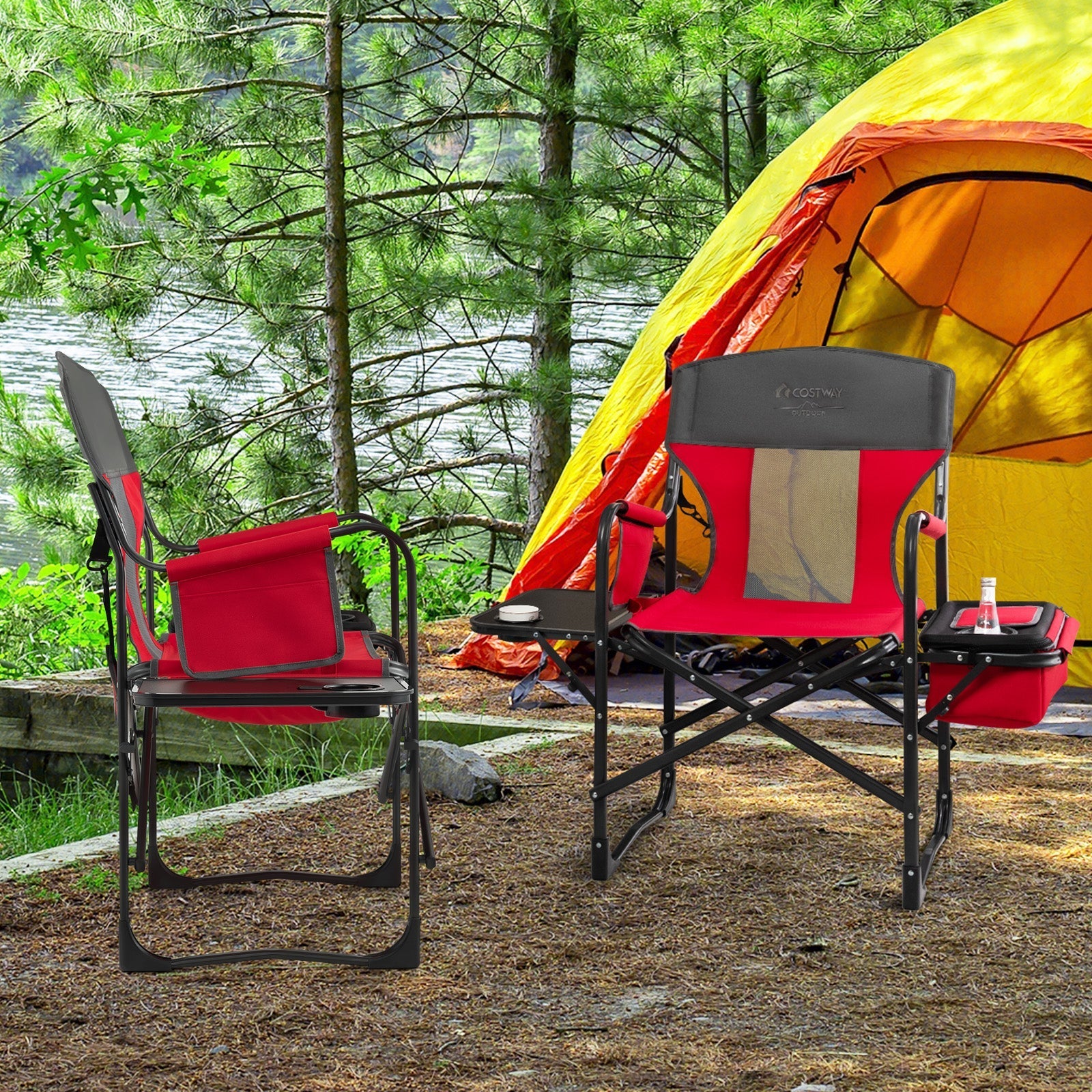 Folding Camping Directors Chair with Cooler Bag and Side Table GemGear