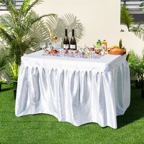 4 Feet Folding Ice Bin Table with Skirt for Camping Picnic Wedding-White GemGear