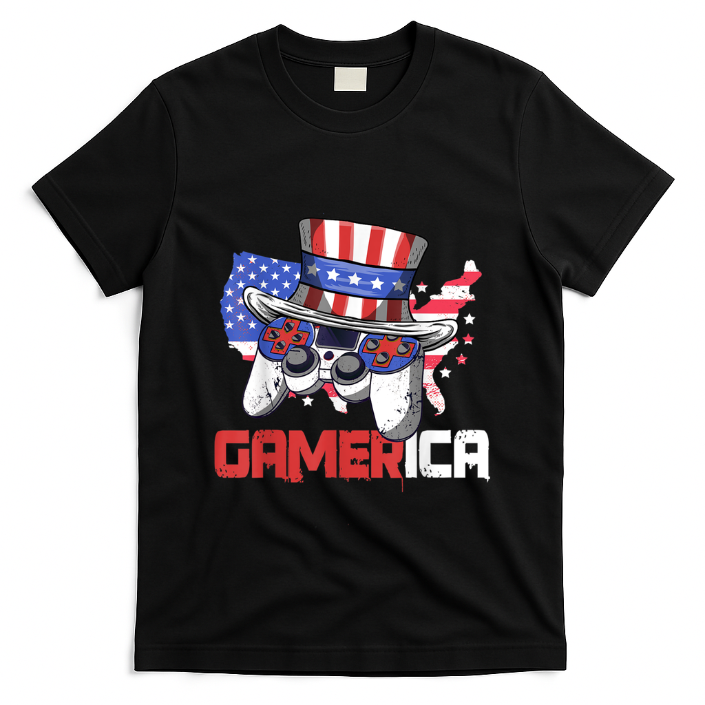 Gamer 4th Of July Boy Men Controller USA Flag T-Shirt Mood Vibes Tees - Express Your Mood, Wear Your Style