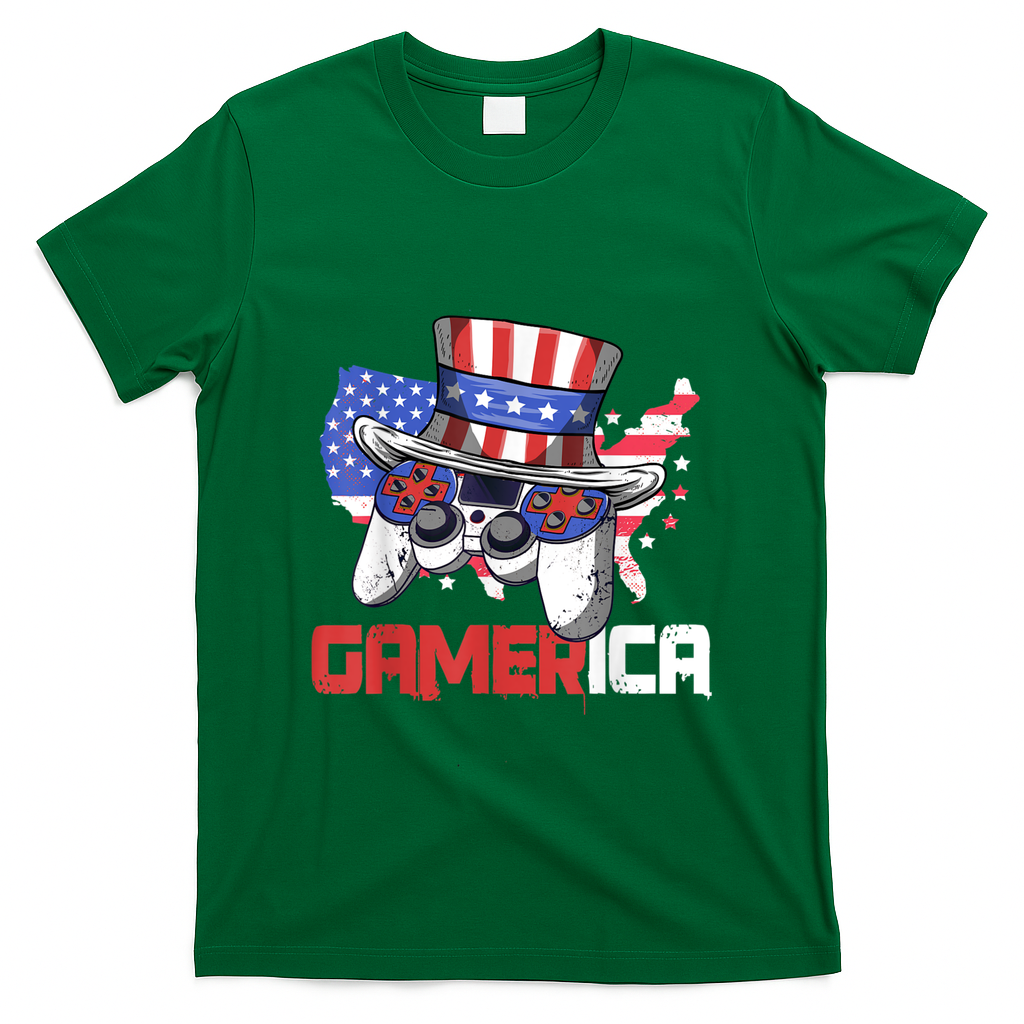Gamer 4th Of July Boy Men Controller USA Flag T-Shirt Mood Vibes Tees - Express Your Mood, Wear Your Style