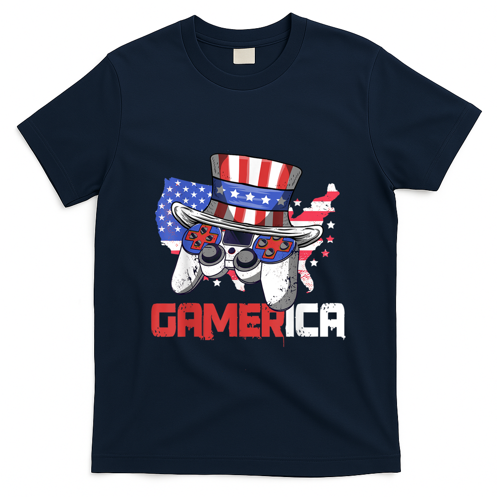 Gamer 4th Of July Boy Men Controller USA Flag T-Shirt Mood Vibes Tees - Express Your Mood, Wear Your Style