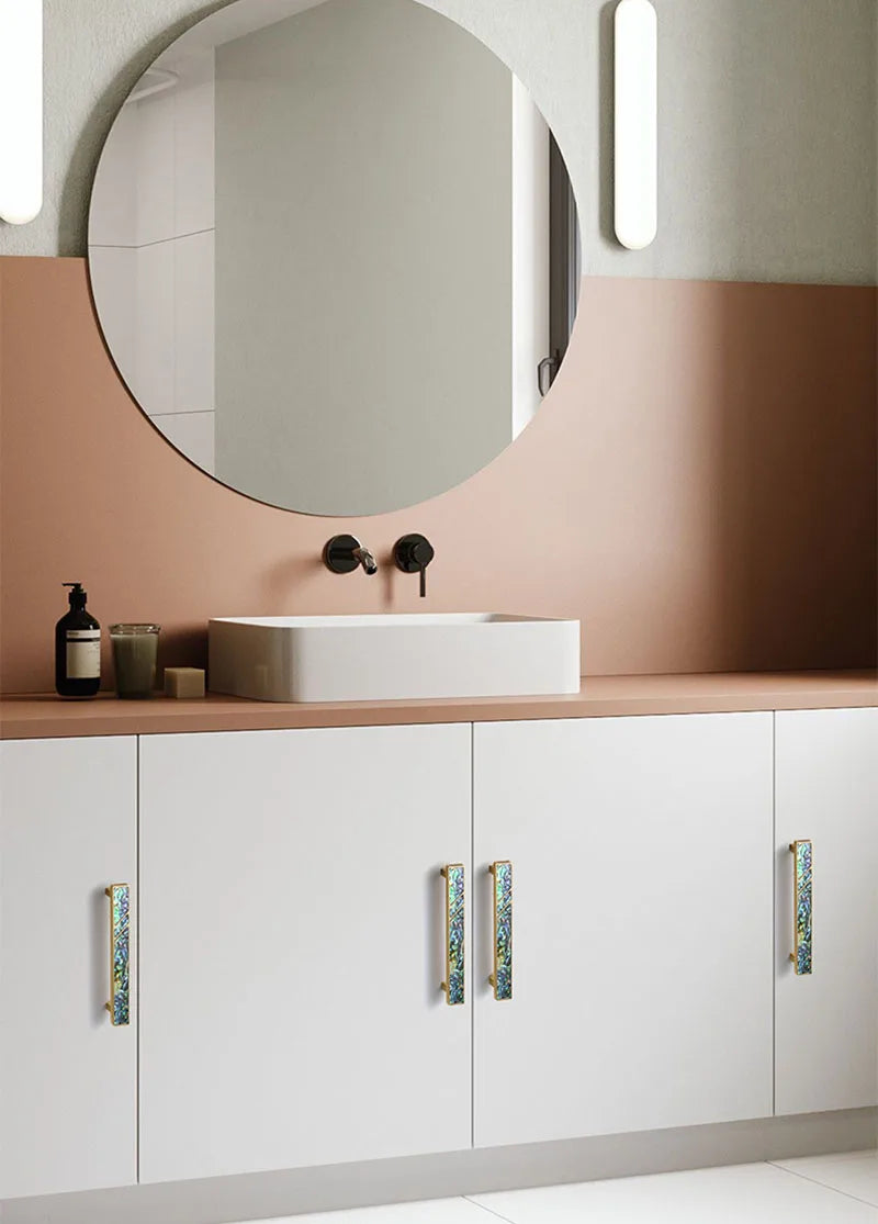 Brass Furniture Handle with Natural Shell – Modern Wardrobe, Drawer, and Dresser Knobs Dlight Decor
