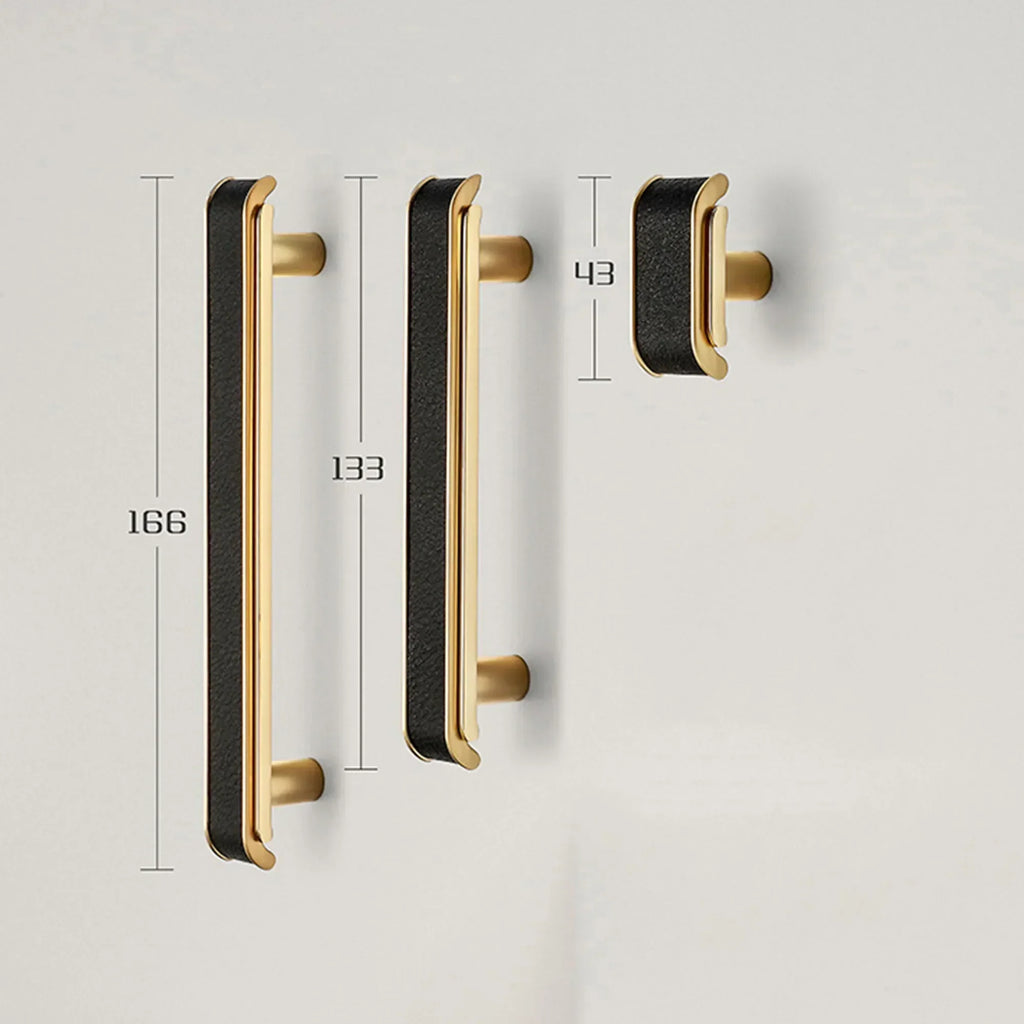 Black Leather and Gold Zinc Alloy Cabinet Handle – Luxury Drawer Pull for Wardrobes and Dressers (128mm) Dlight Decor