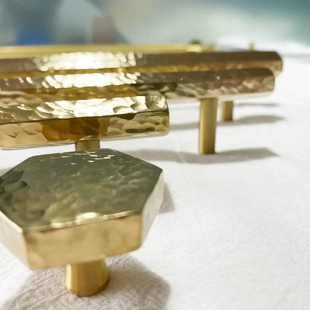 LUX Brass Hammered Hexagonal T-Bar Handles – Long Cabinet and Wardrobe Pulls (600mm/1000mm) Dlight Decor