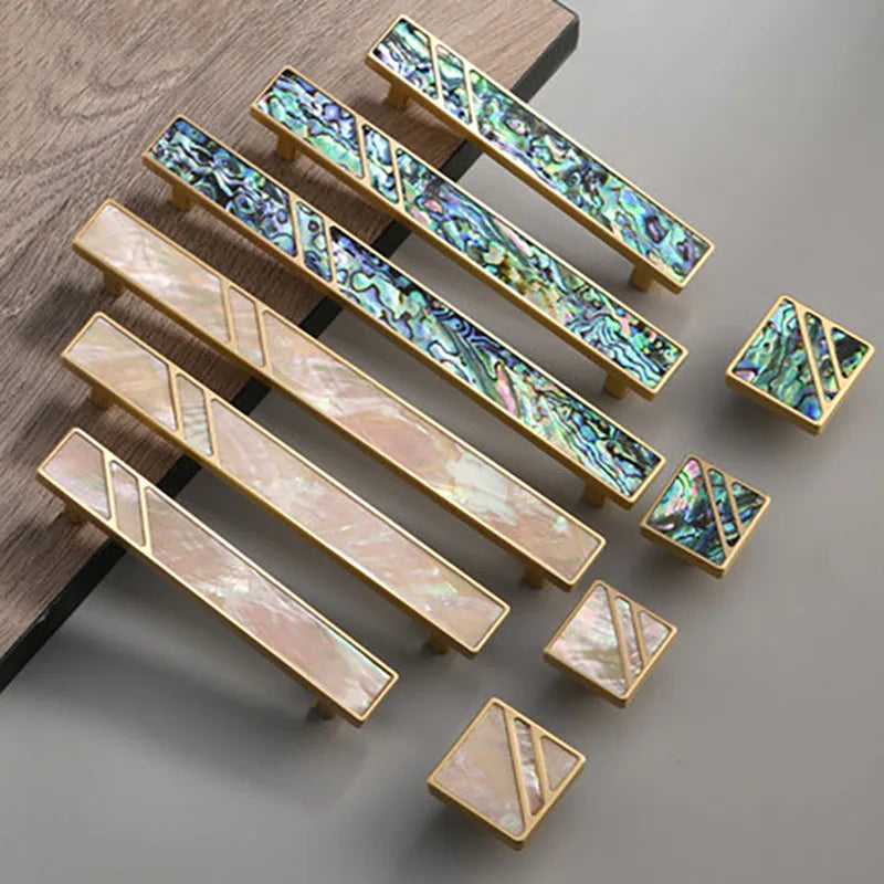 Brass Furniture Handle with Natural Shell – Modern Wardrobe, Drawer, and Dresser Knobs Dlight Decor
