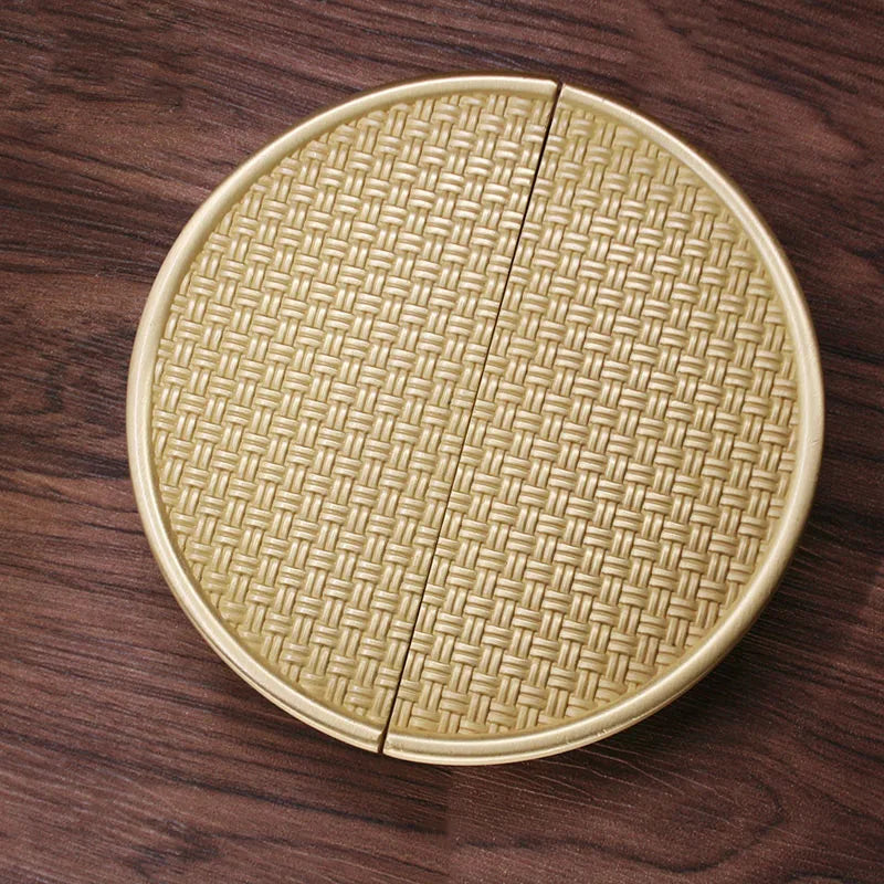 Gold Round Brass Cabinet Handles – Textured Braided Pattern Pulls for Wardrobes, Bookcases, and Wine Cabinets Dlight Decor