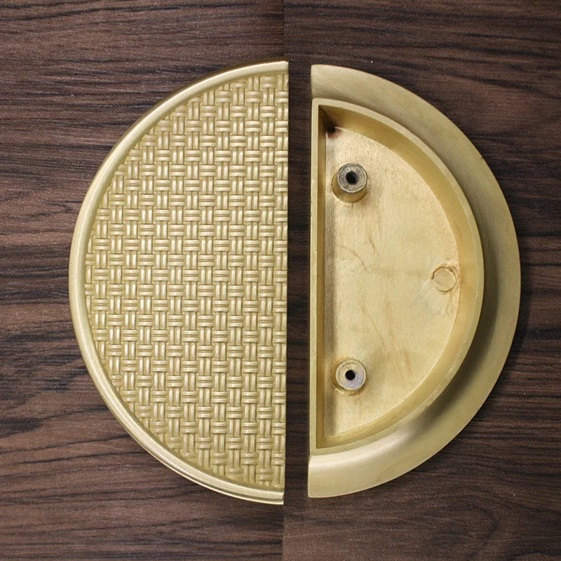 Gold Round Brass Cabinet Handles – Textured Braided Pattern Pulls for Wardrobes, Bookcases, and Wine Cabinets Dlight Decor